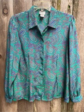 Vintage Teal Paisley Button-Up Shirt
